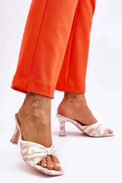 Boto Klapki Na Obcasie|Klapki Damskie Klasyczne*Modne Klapki Na Obcasie W Print Beżowe Floria