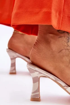 Boto Klapki Na Obcasie|Klapki Damskie Klasyczne*Modne Klapki Na Obcasie W Print Beżowe Floria