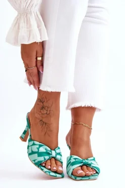 Boto Modne Klapki Na Obcasie W Print Zielone Floria