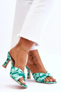 Boto Modne Klapki Na Obcasie W Print Zielone Floria