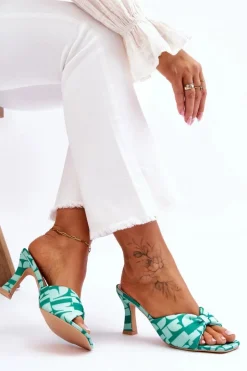 Boto Modne Klapki Na Obcasie W Print Zielone Floria