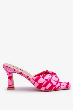 Damskie Boto Modne Klapki Na Obcasie W Print Różowe Floria