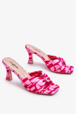 Damskie Boto Modne Klapki Na Obcasie W Print Różowe Floria