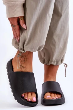 Outlet Boto Modne Klapki Na Platformie Czarne Estella