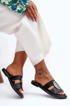 Boto Klapki Damskie Klasyczne*Modne Klapki Z Lustrzaną Ozdobą Czarne Deep Breath