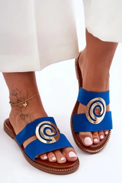 Best Boto Modne Klapki Z Lustrzaną Ozdobą Niebieskie Deep Breath