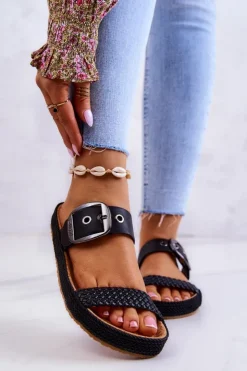 Damskie Big Star Shoes Modne Klapki Ze Sprzączką Big Star JJ274730 Czarne