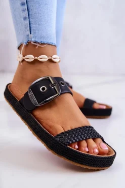 Damskie Big Star Shoes Modne Klapki Ze Sprzączką Big Star JJ274730 Czarne