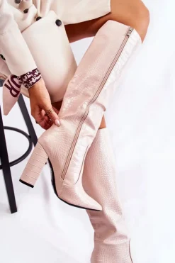 Sale Boto Modne Kozaki Na Słupku Beżowe Constancy Beżowy