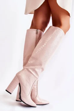 Sale Boto Modne Kozaki Na Słupku Beżowe Constancy Beżowy