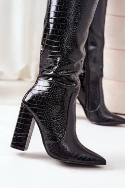 New Boto Modne Kozaki Na Słupku Czarne Constancy