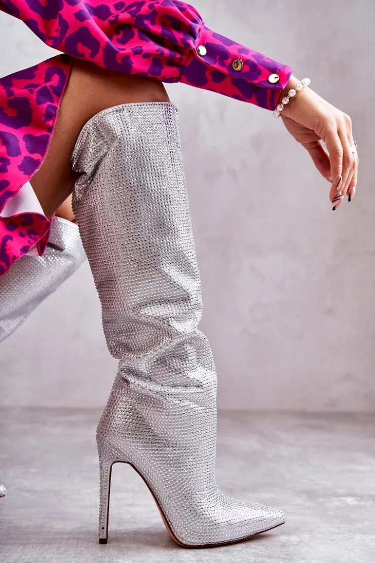 Boto Kozaki Ocieplane|Kozaki Na Szpilce*Modne Kozaki Na Szpilce Z Cyrkoniami Srebrne Lovisa Srebrny