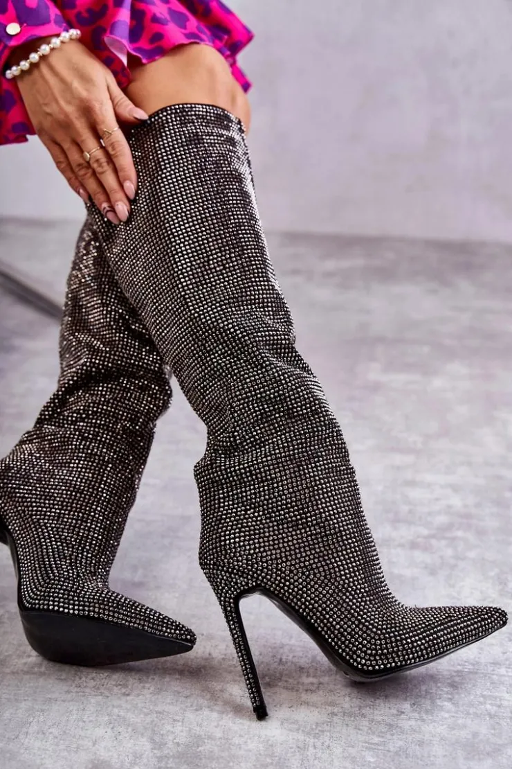 Hot Boto Modne Kozaki Na Szpilce Z Cyrkoniami Czarne Lovisa