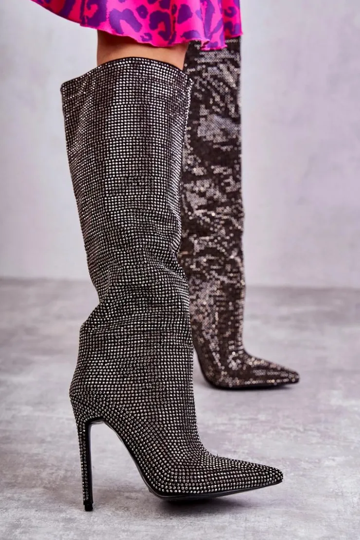 Hot Boto Modne Kozaki Na Szpilce Z Cyrkoniami Czarne Lovisa