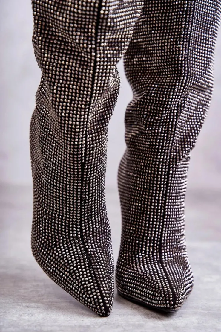 Hot Boto Modne Kozaki Na Szpilce Z Cyrkoniami Czarne Lovisa