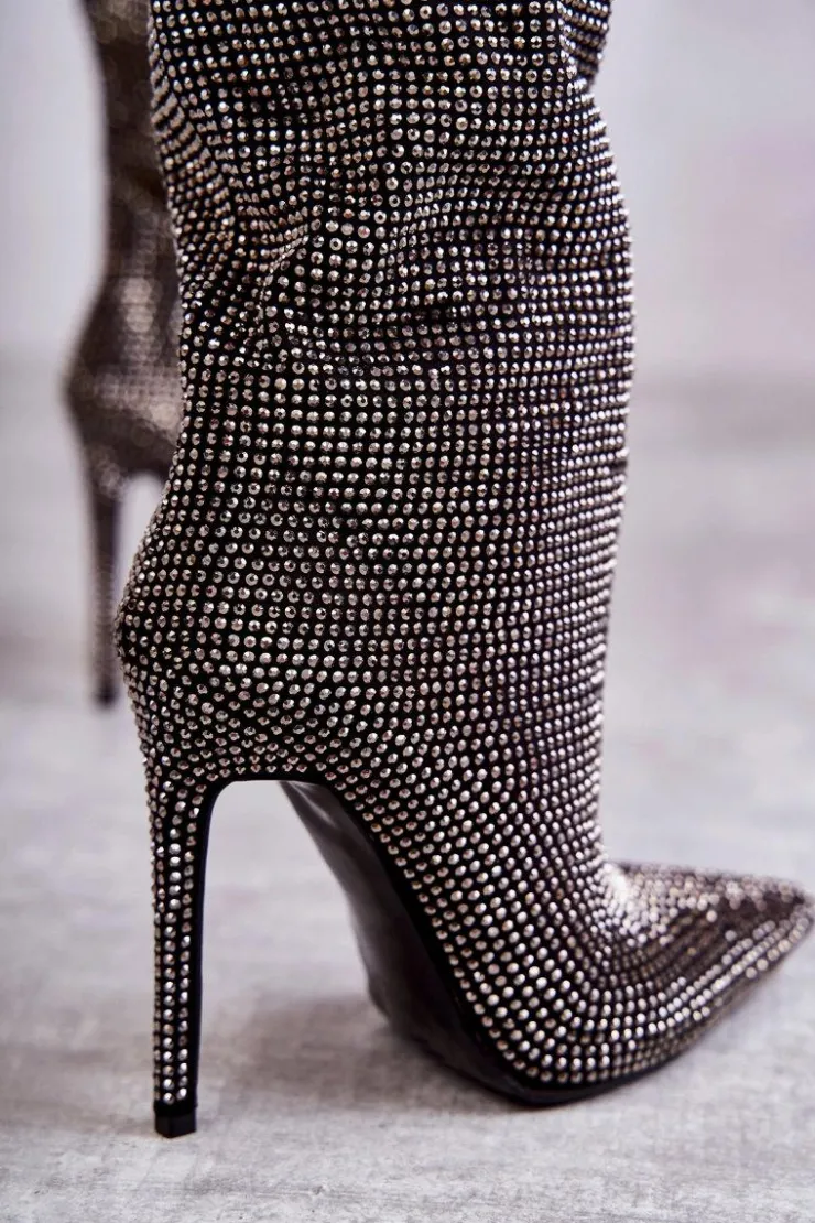 Hot Boto Modne Kozaki Na Szpilce Z Cyrkoniami Czarne Lovisa