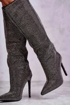 Hot Boto Modne Kozaki Na Szpilce Z Cyrkoniami Czarne Lovisa