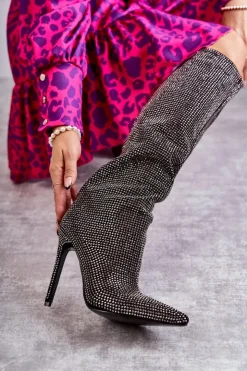 Hot Boto Modne Kozaki Na Szpilce Z Cyrkoniami Czarne Lovisa