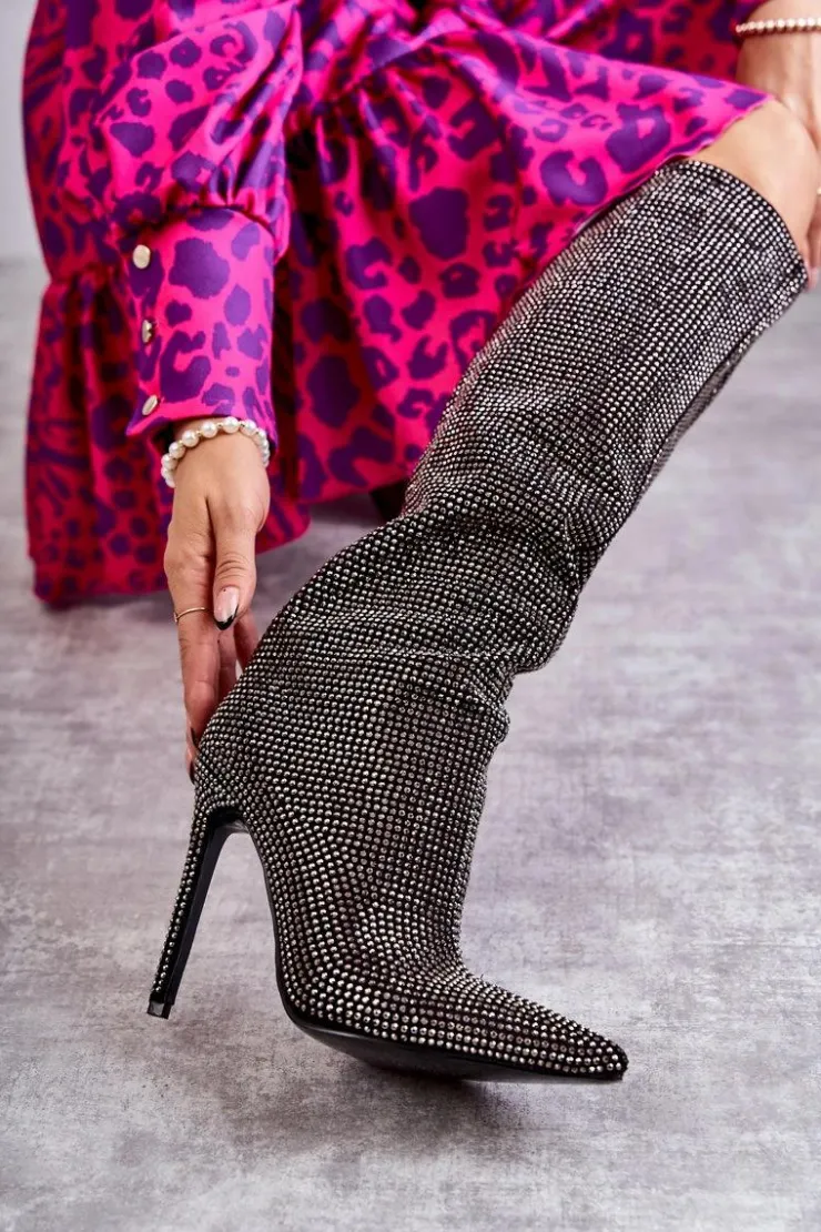 Hot Boto Modne Kozaki Na Szpilce Z Cyrkoniami Czarne Lovisa