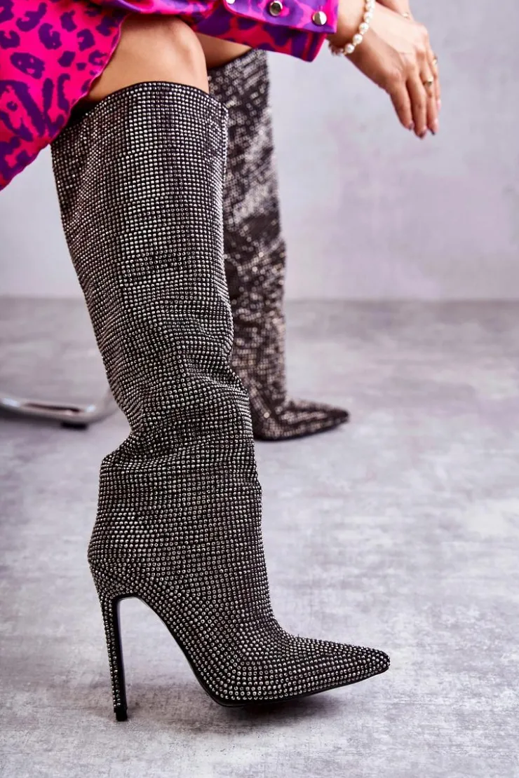 Hot Boto Modne Kozaki Na Szpilce Z Cyrkoniami Czarne Lovisa