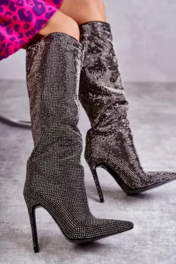 Hot Boto Modne Kozaki Na Szpilce Z Cyrkoniami Czarne Lovisa