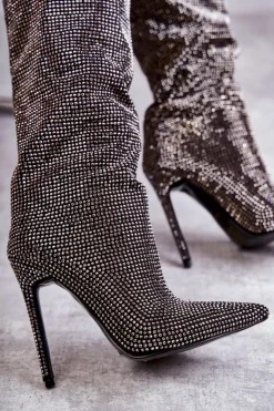 Hot Boto Modne Kozaki Na Szpilce Z Cyrkoniami Czarne Lovisa