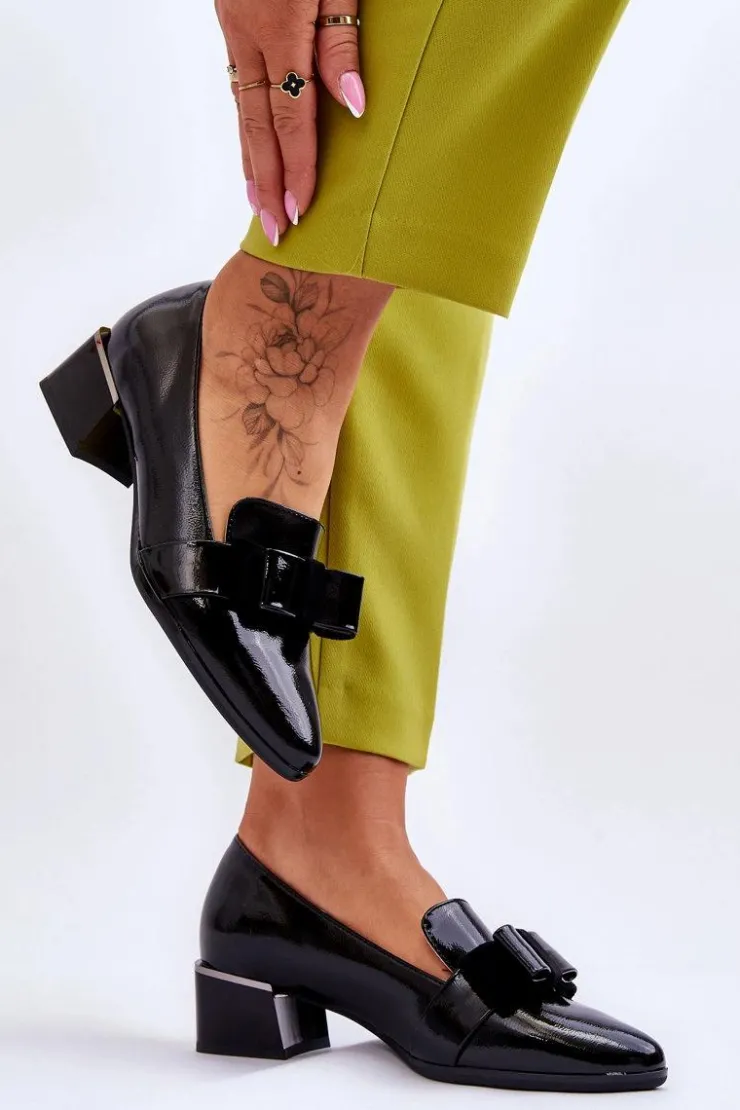 Clearance Buty damskie Vinceza Modne Lakierowane Czółenka Z Ozdobną Kokardą Czarne Shira