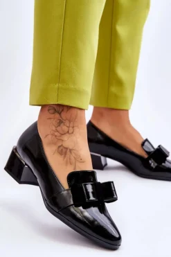 Clearance Buty damskie Vinceza Modne Lakierowane Czółenka Z Ozdobną Kokardą Czarne Shira