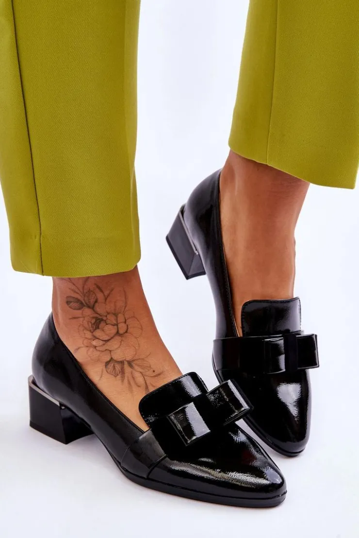 Clearance Buty damskie Vinceza Modne Lakierowane Czółenka Z Ozdobną Kokardą Czarne Shira