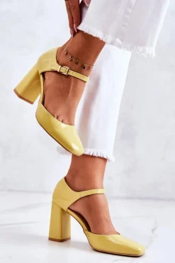 Boto Czółenka Na Słupku|Czółenka Klasyczne*Modne Lakierowane Czółenka Na Słupku Żółte Maoris