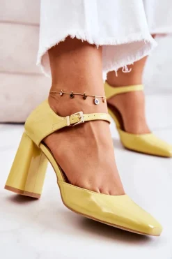 Boto Czółenka Na Słupku|Czółenka Klasyczne*Modne Lakierowane Czółenka Na Słupku Żółte Maoris