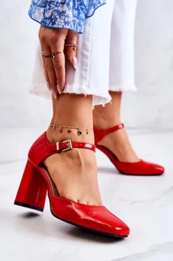 Damskie Boto Modne Lakierowane Czółenka Na Słupku Czerwone Maoris