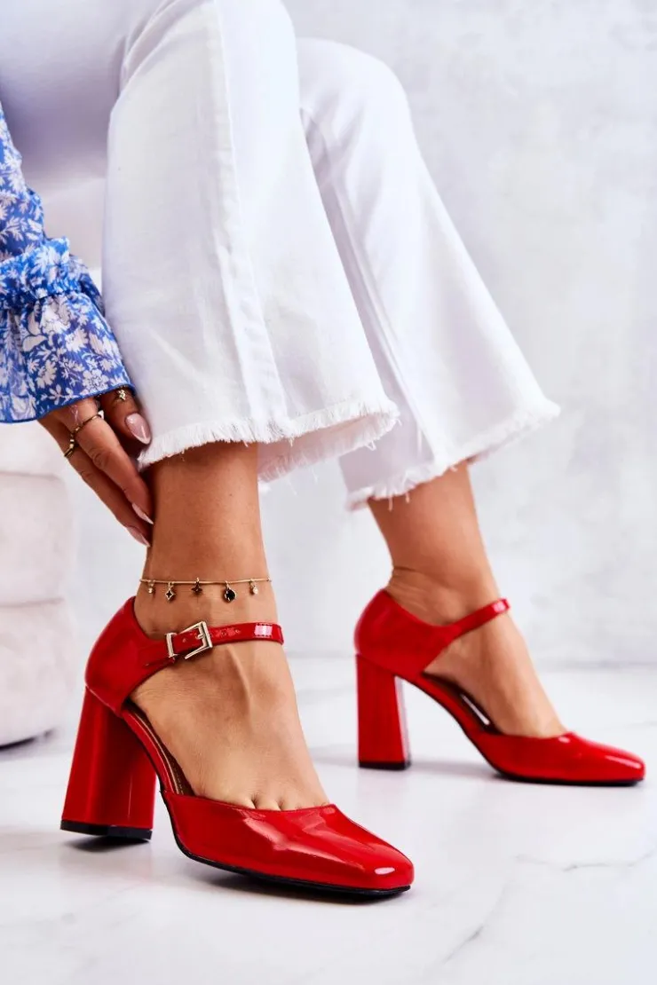 Damskie Boto Modne Lakierowane Czółenka Na Słupku Czerwone Maoris