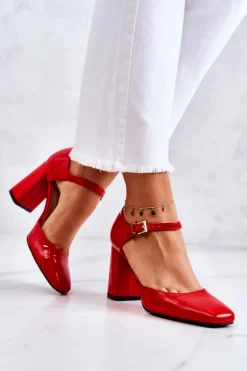 Damskie Boto Modne Lakierowane Czółenka Na Słupku Czerwone Maoris