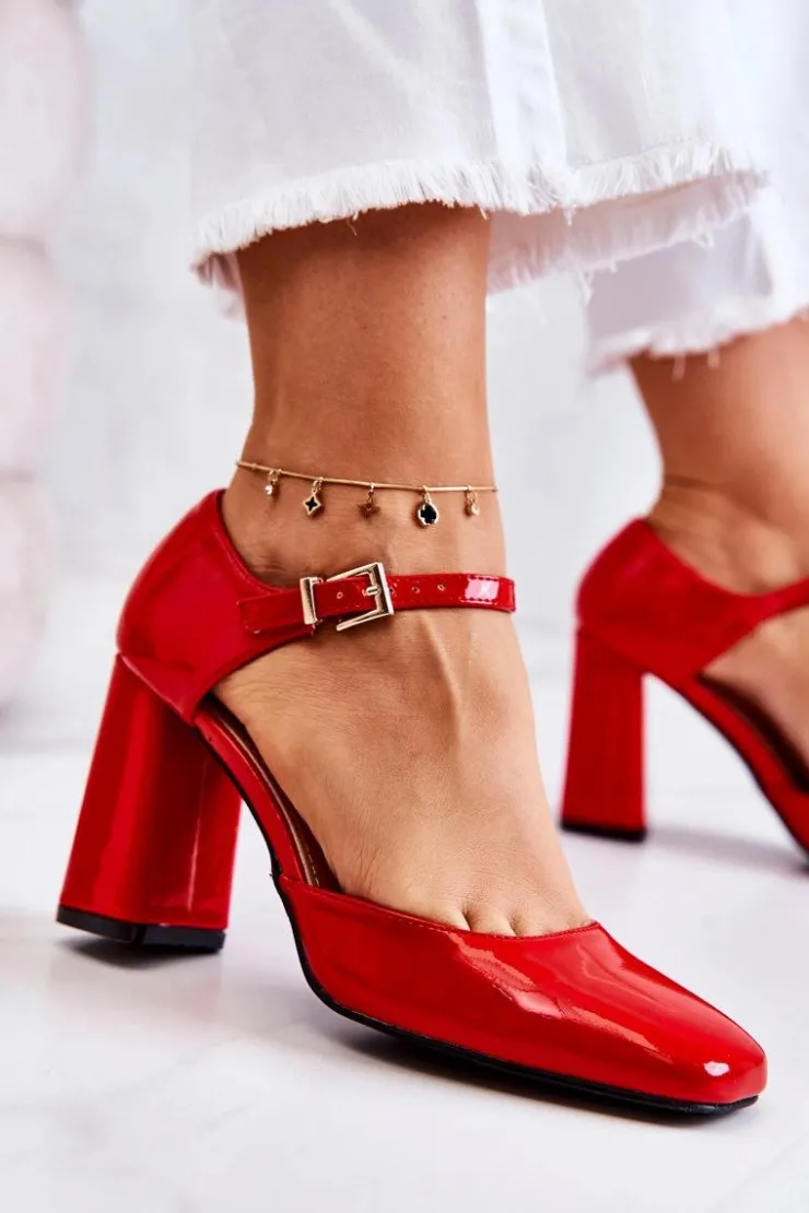 Damskie Boto Modne Lakierowane Czółenka Na Słupku Czerwone Maoris