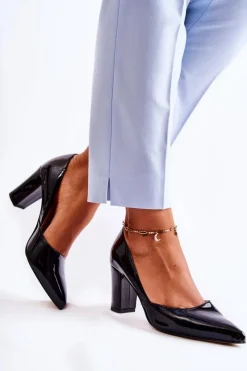 Boto Czółenka Klasyczne*Modne Lakierowane Czółenka Na Słupku Czarne Emotion Czarny