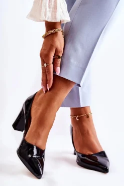 Boto Czółenka Klasyczne*Modne Lakierowane Czółenka Na Słupku Czarne Emotion Czarny