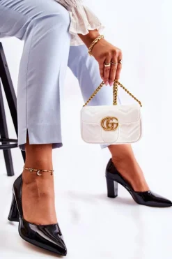 Boto Czółenka Klasyczne*Modne Lakierowane Czółenka Na Słupku Czarne Emotion Czarny