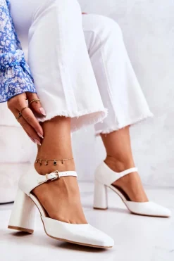 Boto Czółenka Na Słupku|Czółenka Klasyczne*Modne Lakierowane Czółenka Na Słupku Białe Maoris