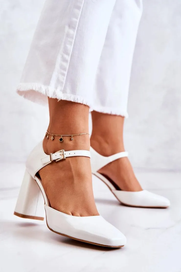 Boto Czółenka Na Słupku|Czółenka Klasyczne*Modne Lakierowane Czółenka Na Słupku Białe Maoris