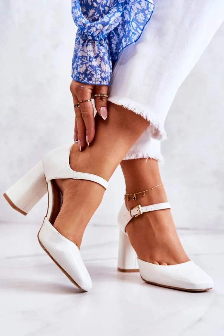 Boto Czółenka Na Słupku|Czółenka Klasyczne*Modne Lakierowane Czółenka Na Słupku Białe Maoris