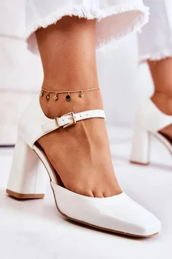 Boto Czółenka Na Słupku|Czółenka Klasyczne*Modne Lakierowane Czółenka Na Słupku Białe Maoris