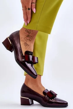 Buty damskie Vinceza Czółenka Na Słupku|Czółenka Klasyczne*Modne Lakierowane Czółenka Z Ozdobną Kokardą Bordowe Shira