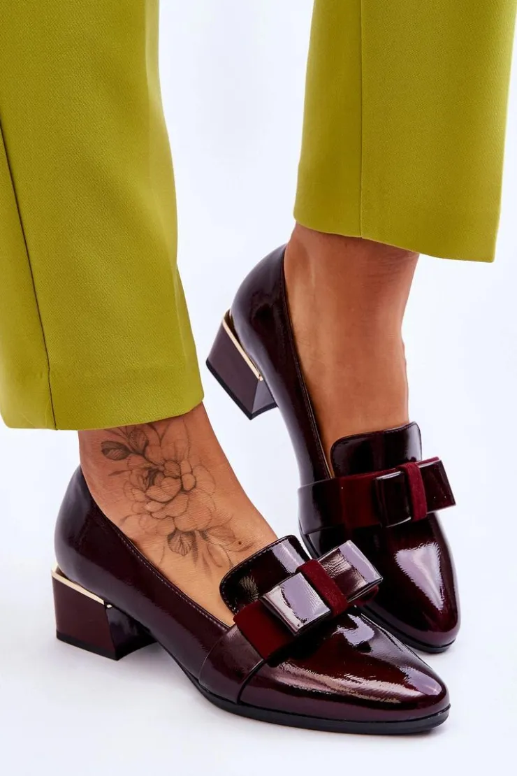 Buty damskie Vinceza Czółenka Na Słupku|Czółenka Klasyczne*Modne Lakierowane Czółenka Z Ozdobną Kokardą Bordowe Shira