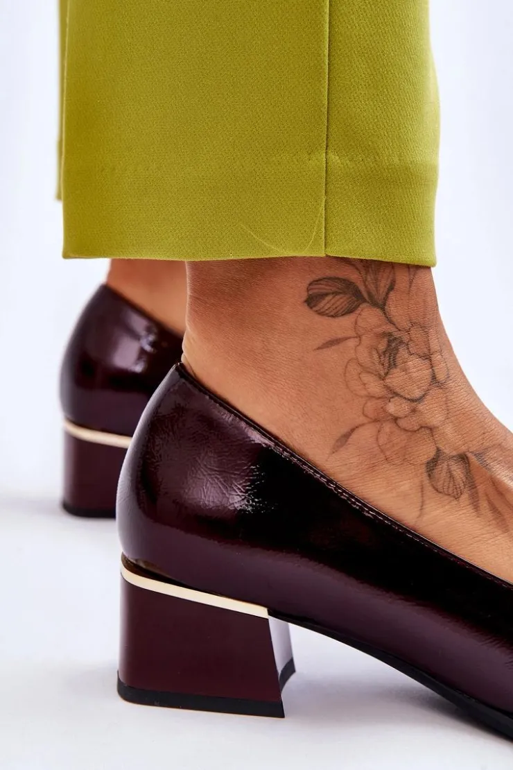 Buty damskie Vinceza Czółenka Na Słupku|Czółenka Klasyczne*Modne Lakierowane Czółenka Z Ozdobną Kokardą Bordowe Shira