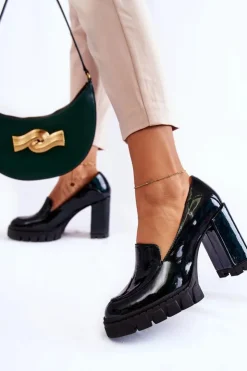 Boto Czółenka Na Platformie|Czółenka Na Słupku*Modne Lakierowane Czółenka Na Masywnej Platformie Zielone Margott