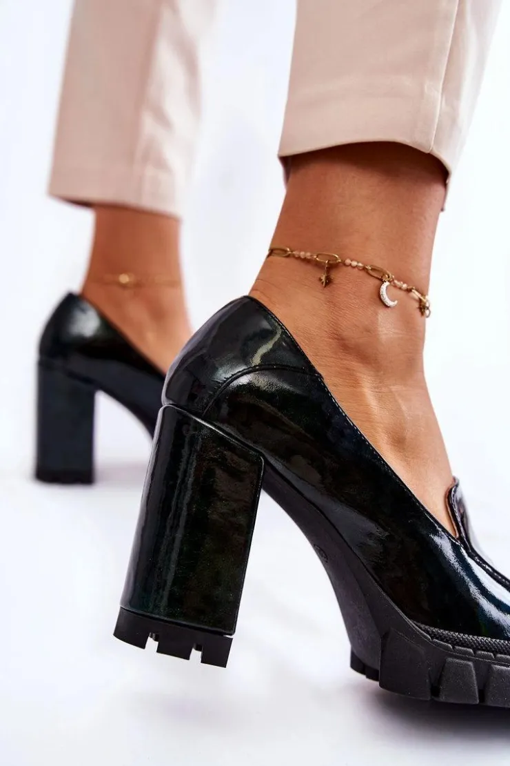 Boto Czółenka Na Platformie|Czółenka Na Słupku*Modne Lakierowane Czółenka Na Masywnej Platformie Zielone Margott