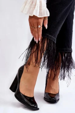 Boto Czółenka Na Słupku|Czółenka Klasyczne*Modne Lakierowane Czółenka Na Słupku Czarne Mysterious