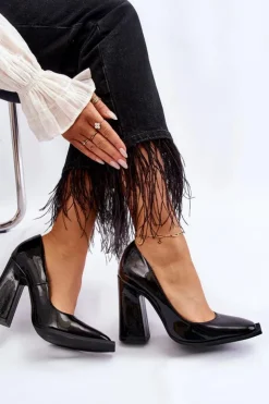 Boto Czółenka Na Słupku|Czółenka Klasyczne*Modne Lakierowane Czółenka Na Słupku Czarne Mysterious