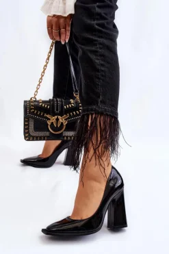 Boto Czółenka Na Słupku|Czółenka Klasyczne*Modne Lakierowane Czółenka Na Słupku Czarne Mysterious